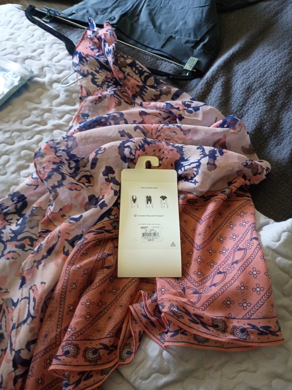 Floral Pink & Navy Lightweight Scarf / Wrap